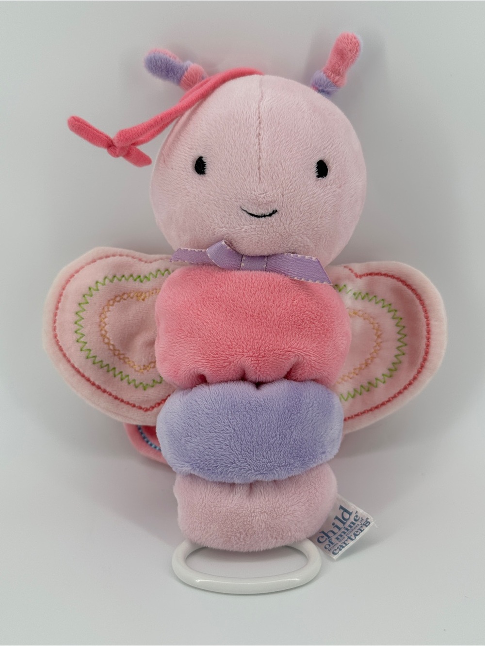Child of Mine Pink Butterfly Musical Pull Lights Crinkle Wings Plush Carters